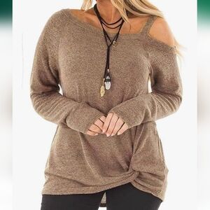 Amazon Long Sleeve Knotted Off-Shoulder Brown Shirt Size 14W
